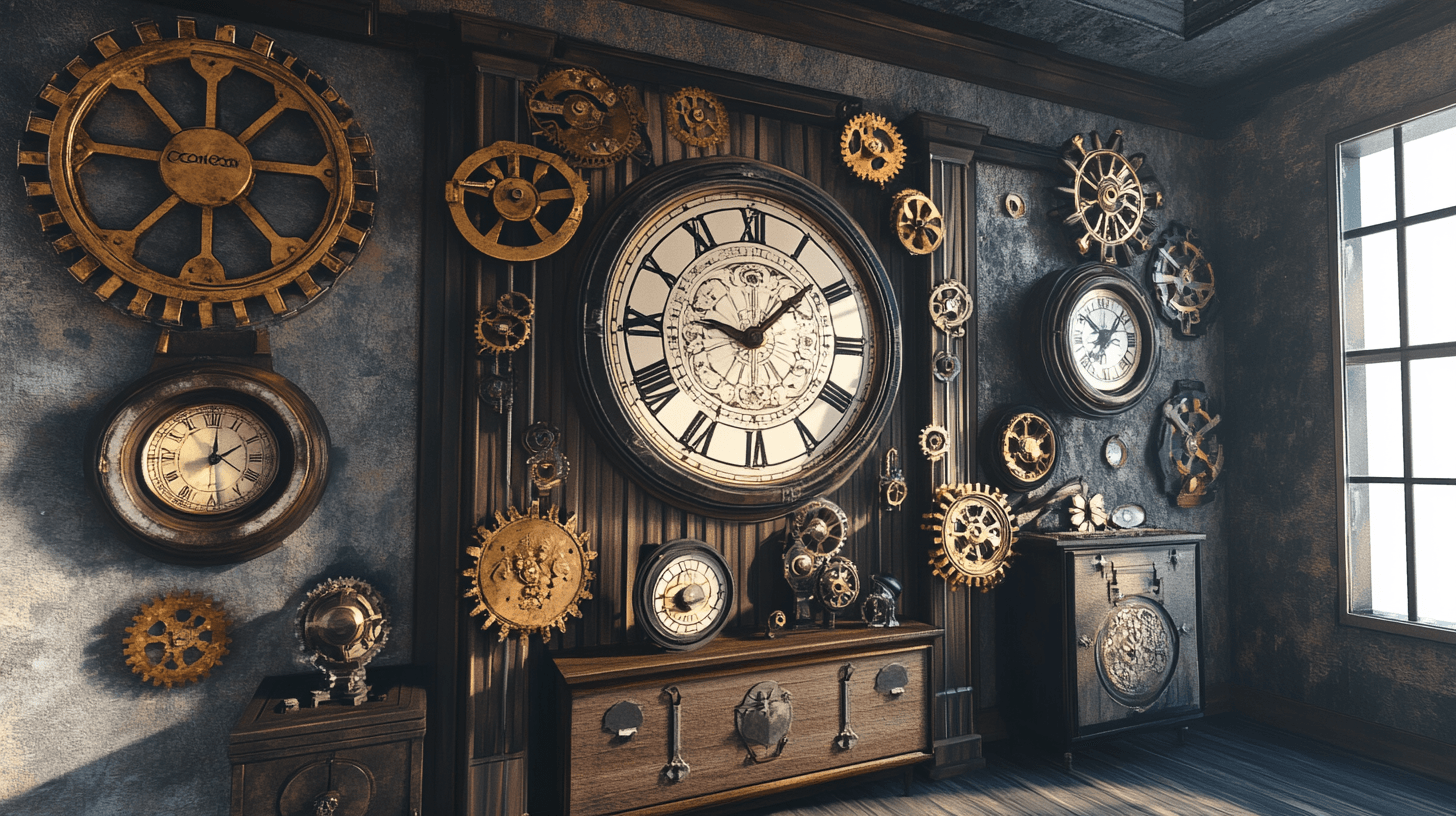 Dekorace ve stylu steampunk: ozubená kola, hodiny a další