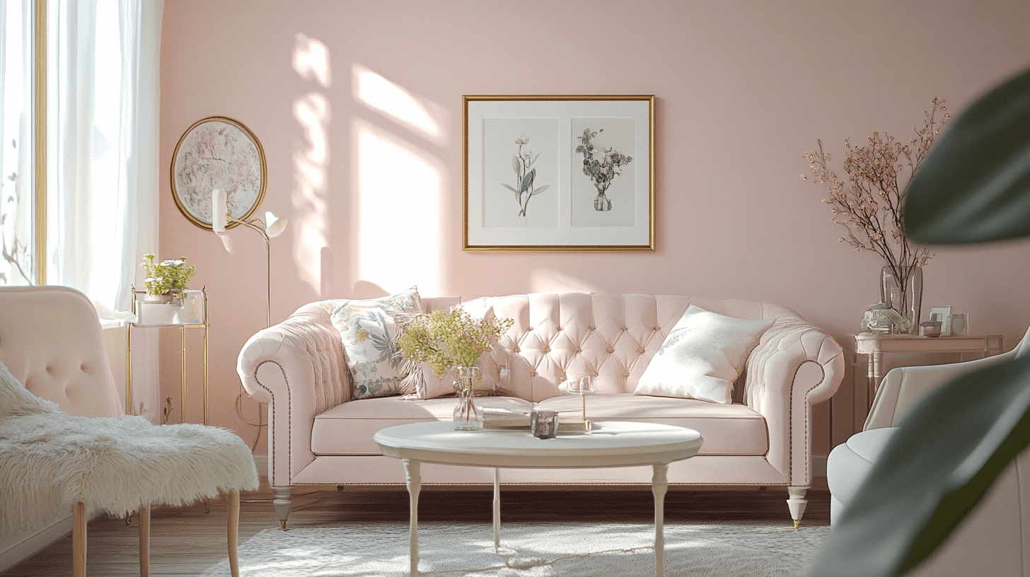 Jemně růžová v obývacím pokoji: ženská elegance