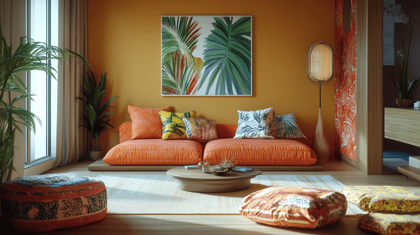 Barevné palety a textilie ve stylu Tropical Modern