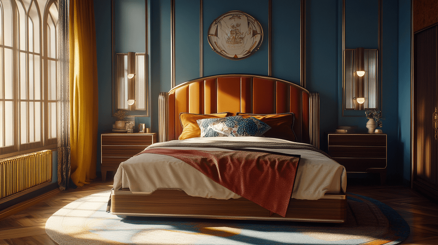 Barevné provedení v art-deco ložnici: Výrazné tóny a ušlechtilé materiály