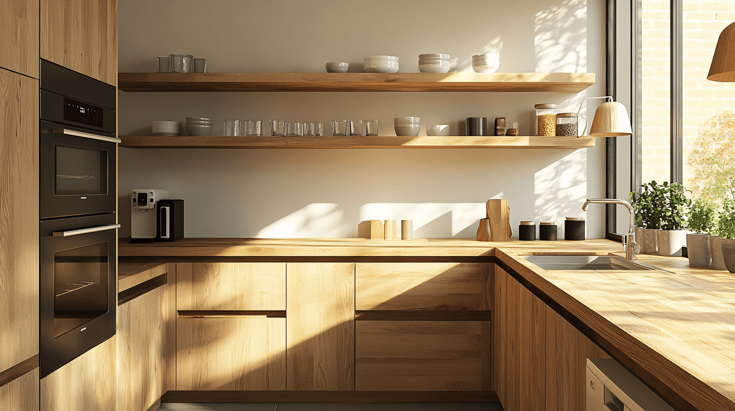 Návrhy designu pro moderní kuchyni s dřevem